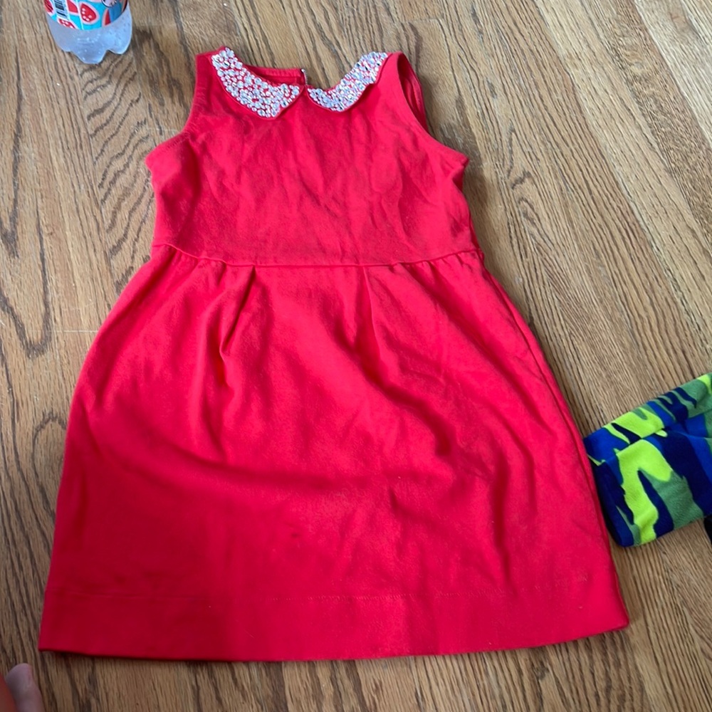 J. Crew Red Kids Dress with sequin Floral Collar